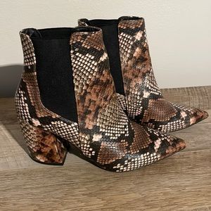 Brown faux snake skin booties